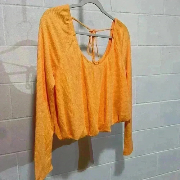 Free People Women's Bondi Thermal Top MEDIUM Malibu Orange Boho Cropped Tie Back - Picture 7 of 8